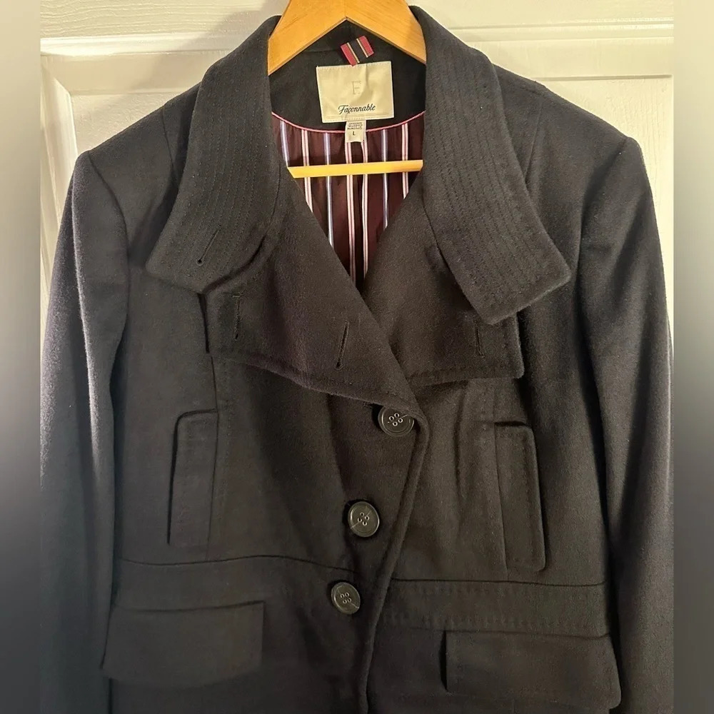NWOT Faconnable Women’s Navy Wool and Cashmere Long Coat Size Large - Picture 3 of 8